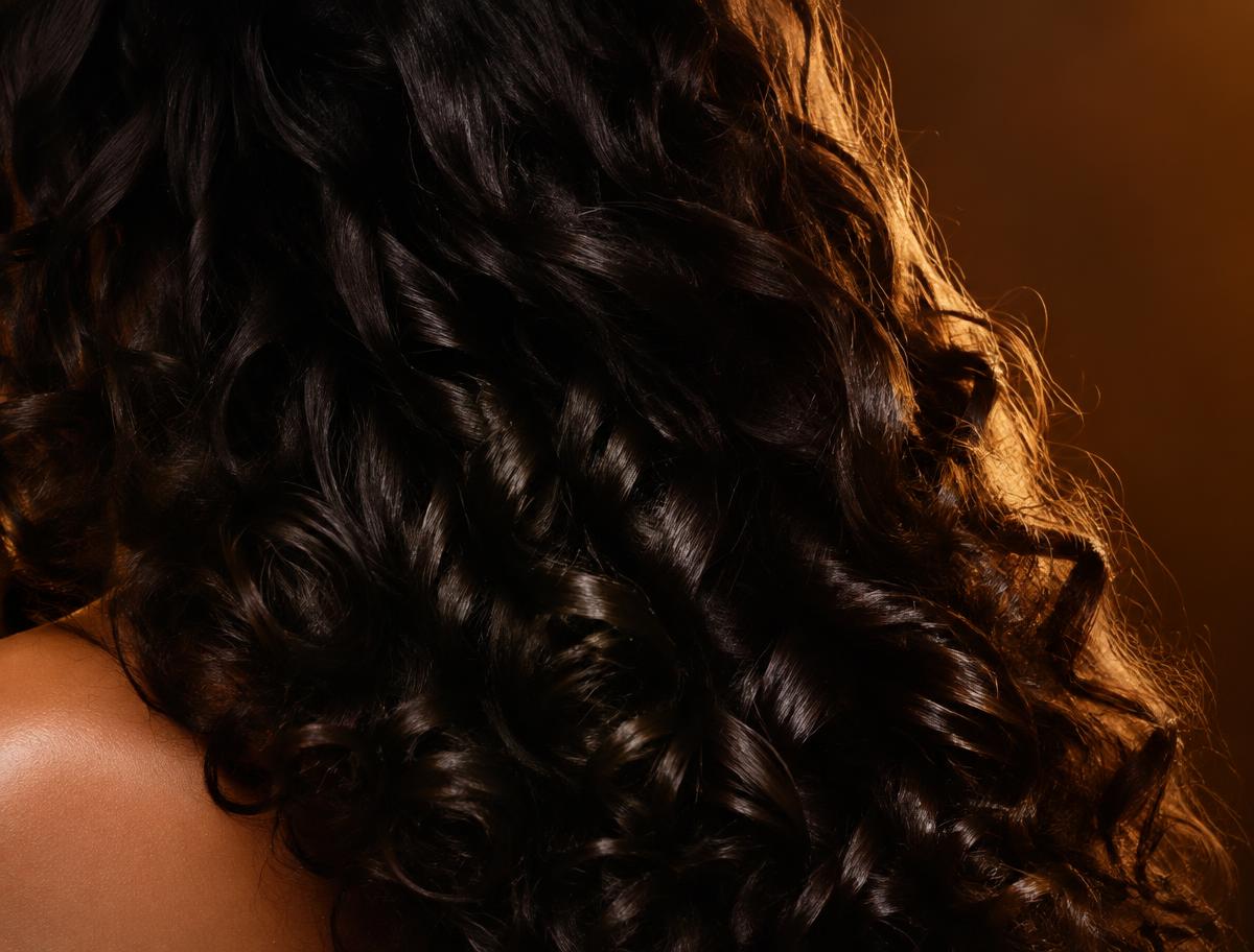 Close-up of glossy, healthy-looking curls